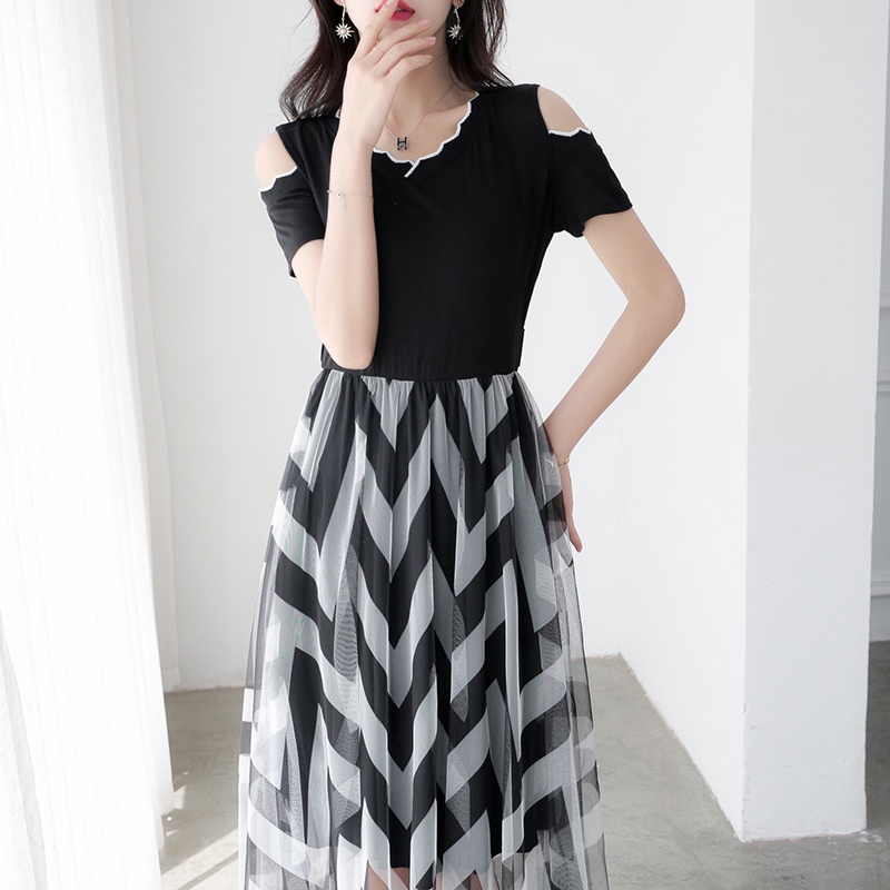 【Elegant】Sweet Short Sleeves Black Knit  Casual Dresses 7491