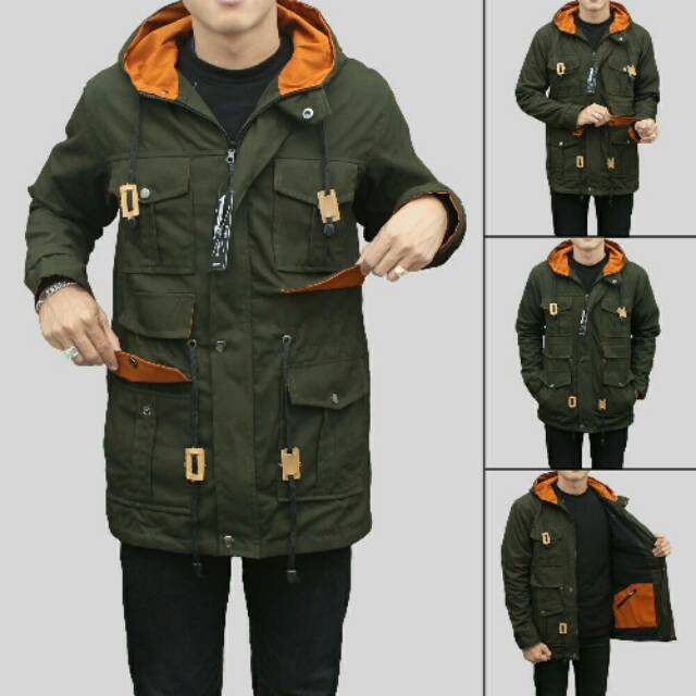 Jaket parka pria premium suede hijau