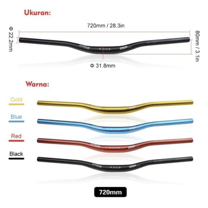 Handlebar Stang Sepeda WAKE Rise 31,8 x 720 mm Oversize 30 mm Alloy