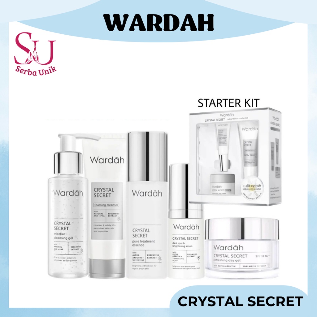 Wardah Crystal Secret Series | Brightening Day Cream | Active Night Gel | Dark Spot Brightening Serum | Exfoliating Toner | Melting Milky Cleanser | Pure Treatment Essence | Refreshing Day Gel