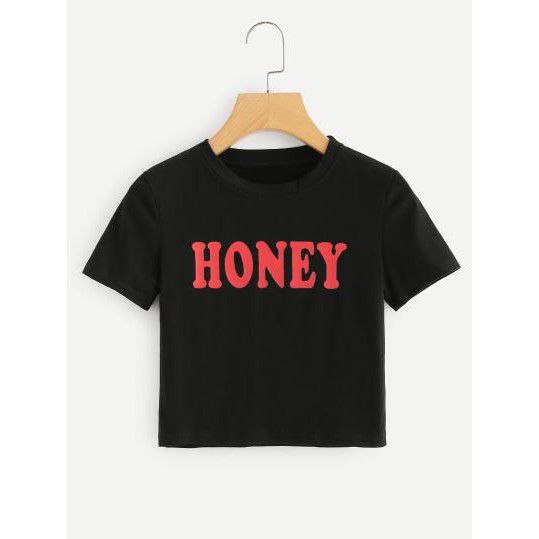 Clothing May - Kaos Crop Top Honey Kaos Distro Croptop Atasan Krop Top Wanita Cewek Viral