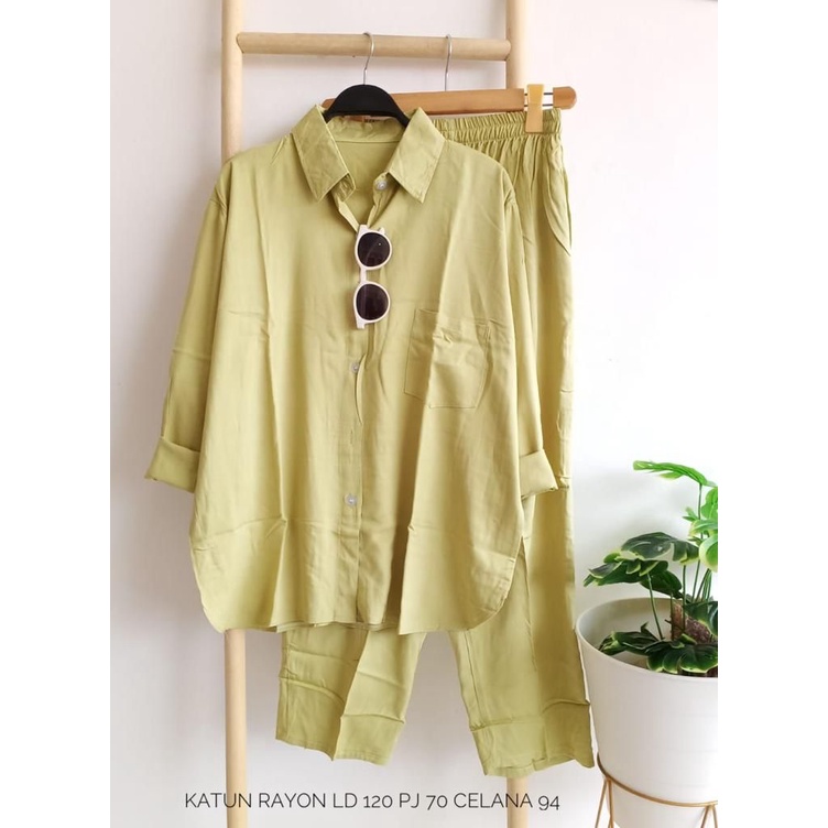 One Set Kemeja Celana Panjang Rayon Wanita