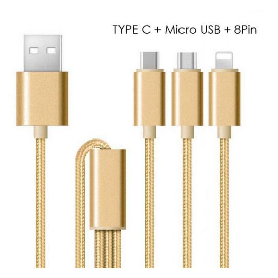 KABEL USB 3 IN 1 Micro Usb / 8pin / Type C Kualitas Super