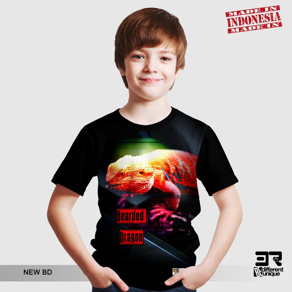 [ COD / BAYAR DI TEMPAT ] KAOS DISTRO PRINTING ANAK ANAK GAMBAR HEWAN REPTILE NEW BREADED DRAGON
