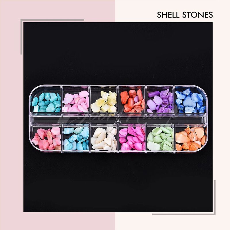 Shell stones flakes 12 warna nail art potongan batu kerang flake ocean