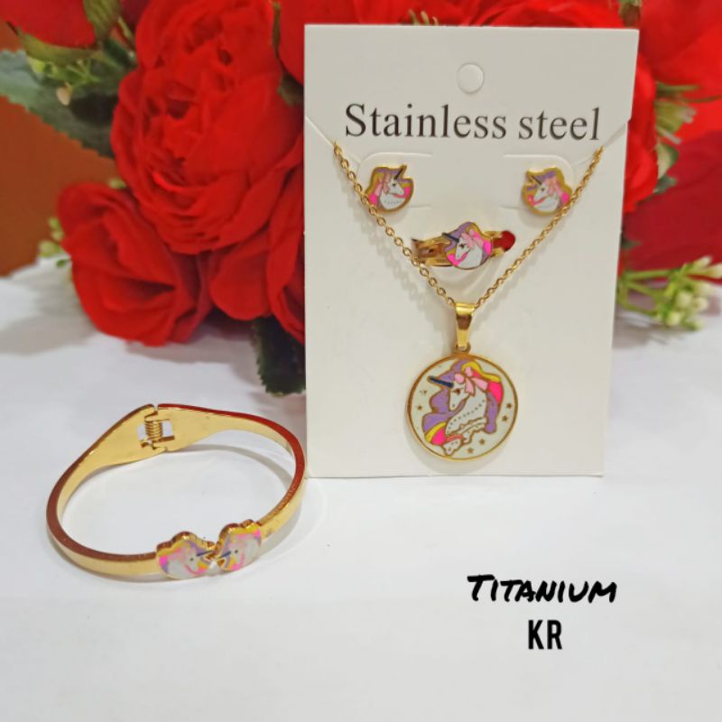 COD || Set Perhiasan Anak TITANIUM motif kuda poni varian warna TIDAK LUNTUR, TIDAK BERKARAT