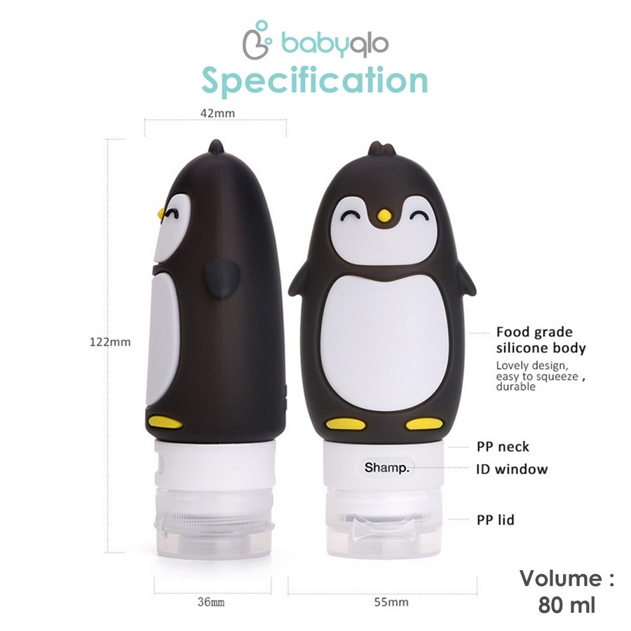 Babyqlo Travel Kit Penguin Silicone Travel Bottle + Pill Case And Pouch Tb9005