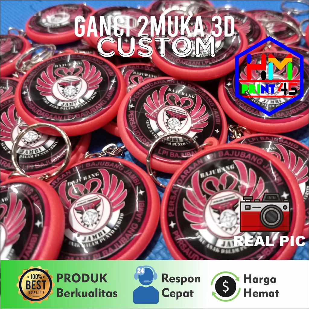 GANTUNGAN KUNCI 2SISI / BULAK BALIK CUSTOM 45mm bahan 3D