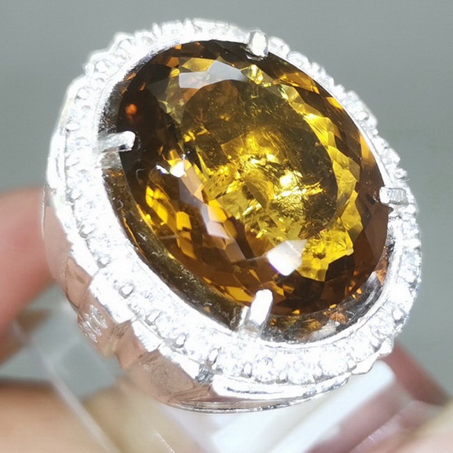 Cincin Perak Batu Yakut Kuning Emas Citrine