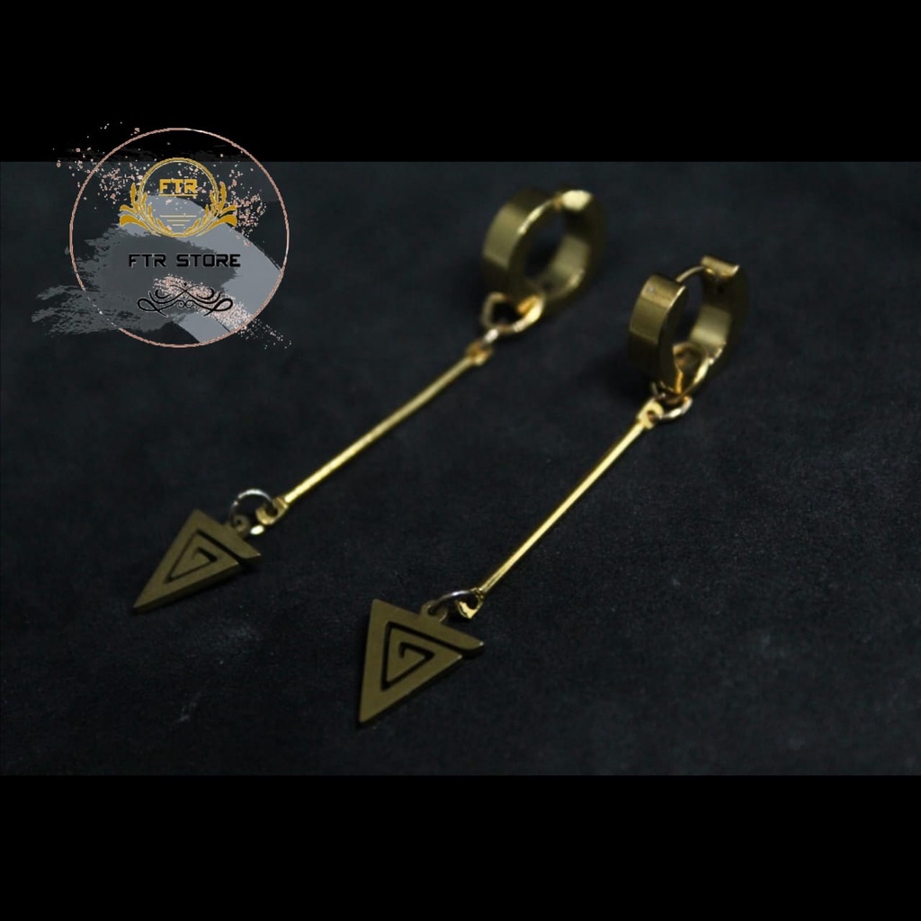 Anting fashion pria Korea / Anting BTS / Anting KPOP / Anting Tindik dan jepit/ segitiga batang gold