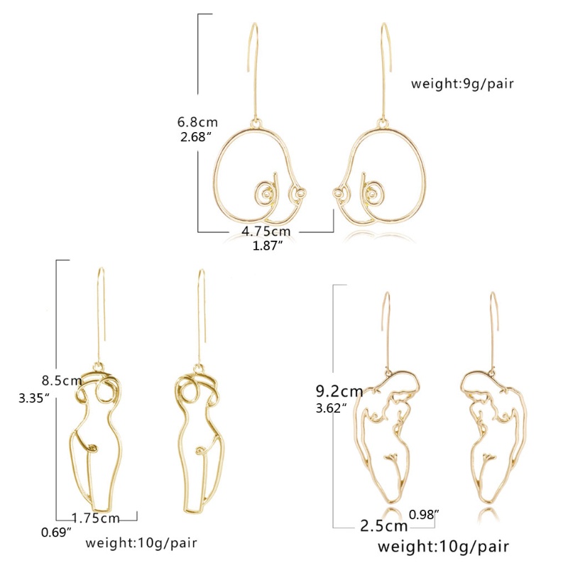 SIY  3 Pairs Abstract Lady Breast Statement Hoop Earrings Female Body Boob Earrings