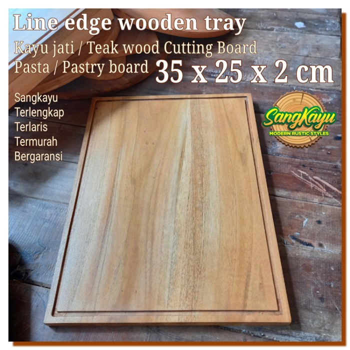 Nampan kayu jati line edge 35x25x2cm talenan kayu jati Cutting Board