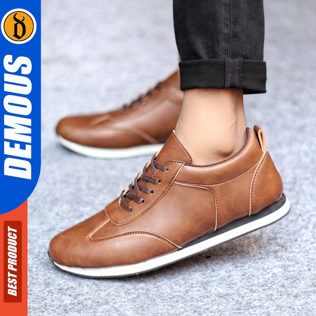 Sepatu Sneakers Pria Sepatu Casual Pria Kulit Pu Sepatu Kerja Kuliah Kondangan Sepatu Hitam Pria DEMOUS MARKEZ