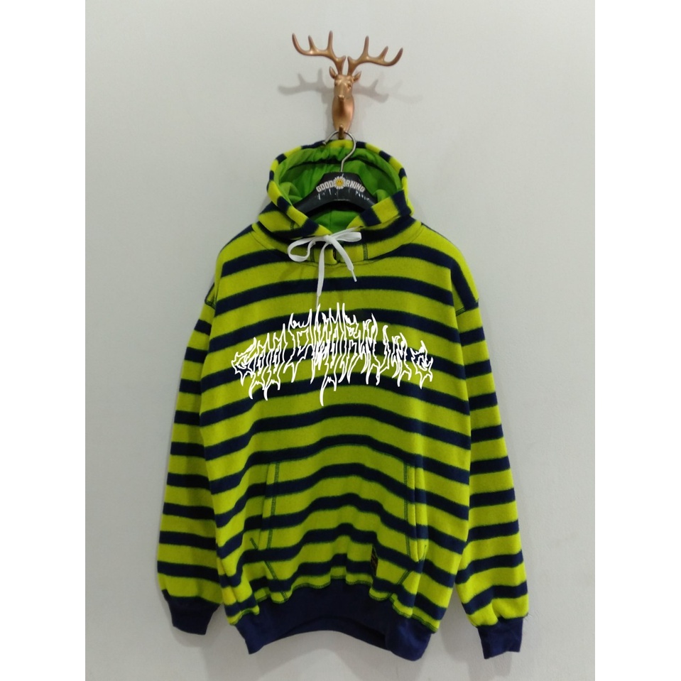 Good Morning hoodie sweater hoodie sweater sweatshirt jaket pria warna garis stabilo hitam GMSH101