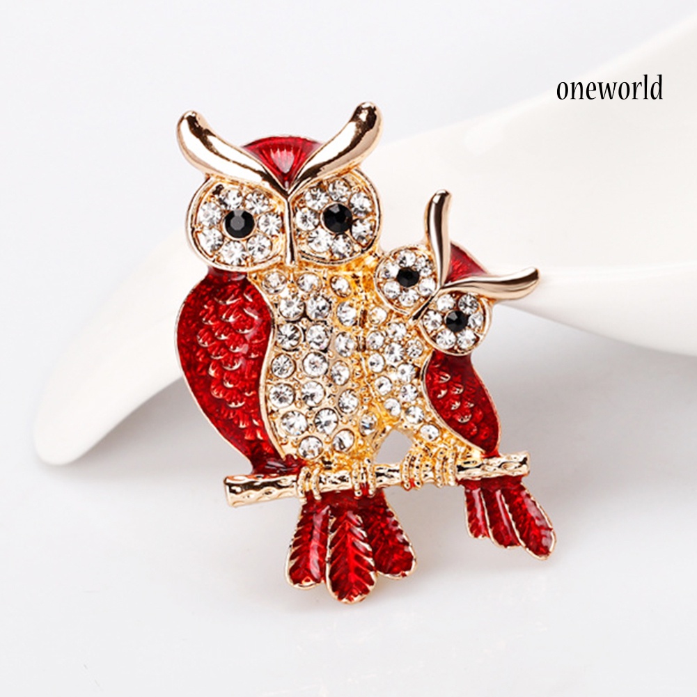 OW@ Fashion Enamel Owl Shape Rhinestones Embedded Brooch Pin Badge Banquet Jewelry