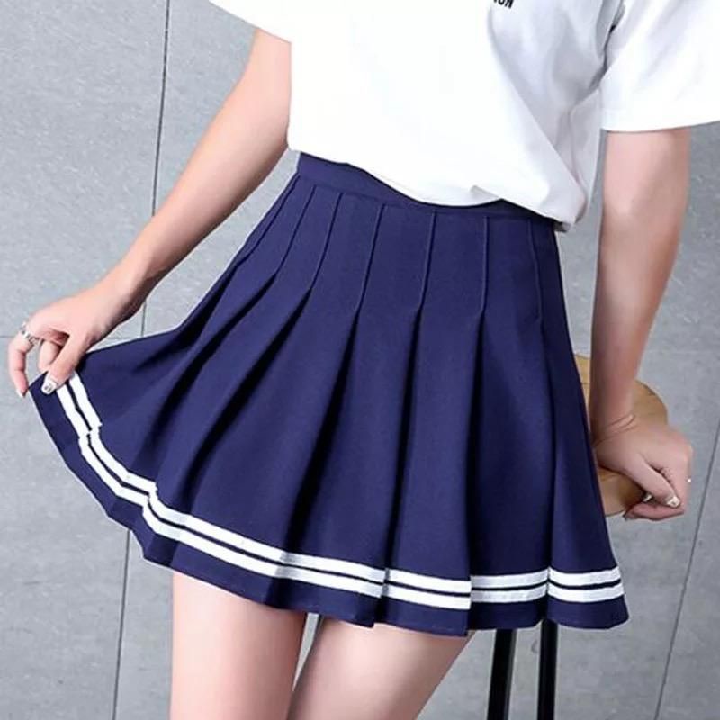 KOREAN HIGHT WAIST PLEATED MINI SKIRT STRIPE