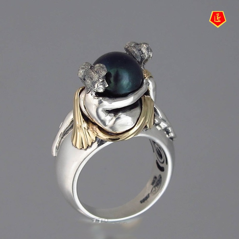 [Ready Stock]Romantic Elegant Lady Holding Black Pearl Ring