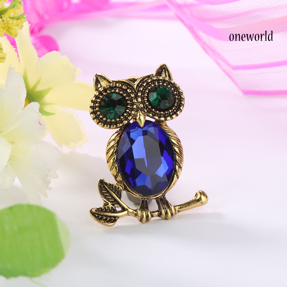 OW@ Women's Retro Rhinestone Cartoon Owl Brooch Pin Wedding Party Bridal Jewelry