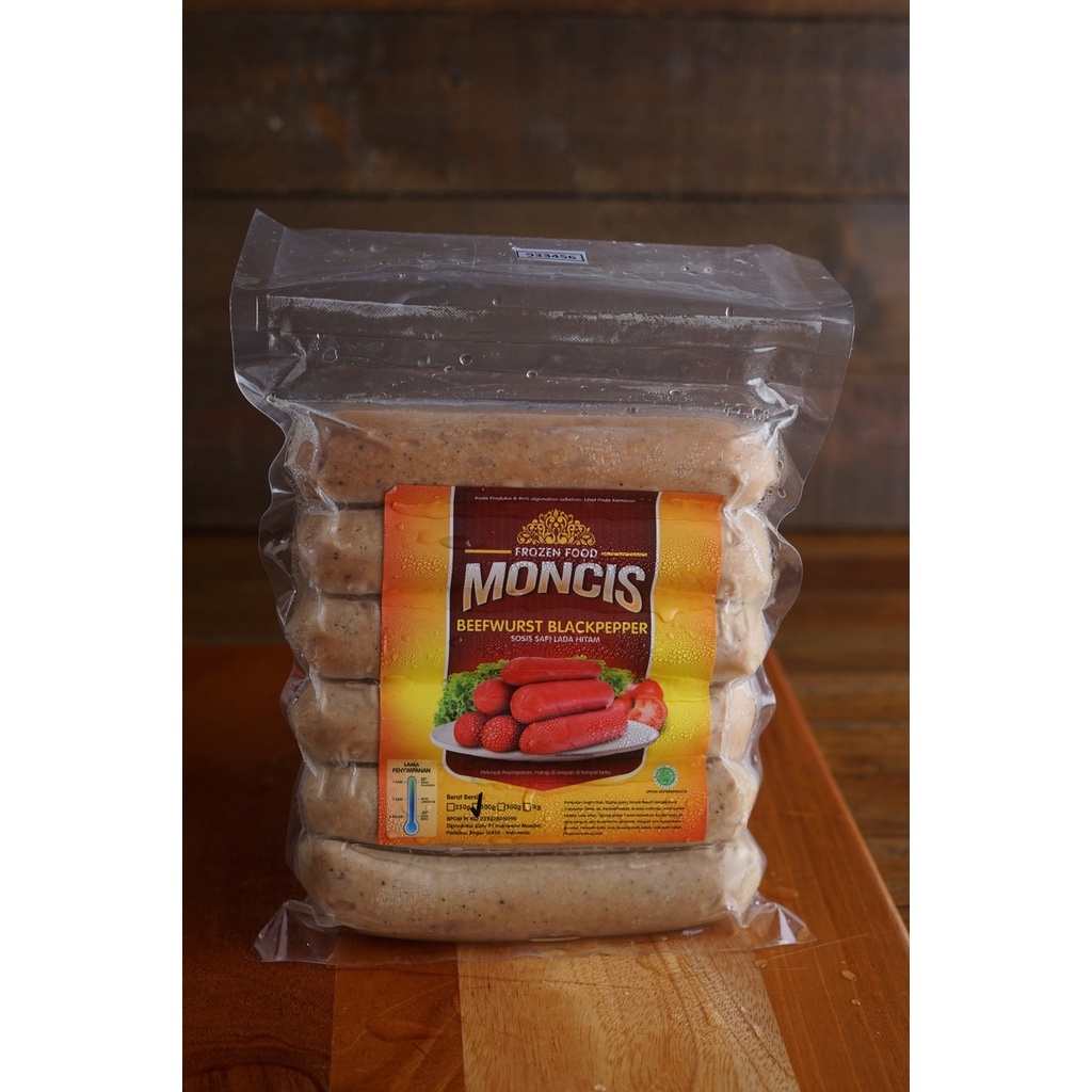 

SOSIS MONCIS BEEFWURST BLACKPEPPER ISI 6 @500GRAM FROZEN