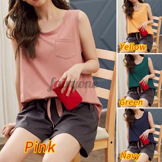 Setelan Piyama Model  Tank Top Celana  Pendek  Gaya Casual 