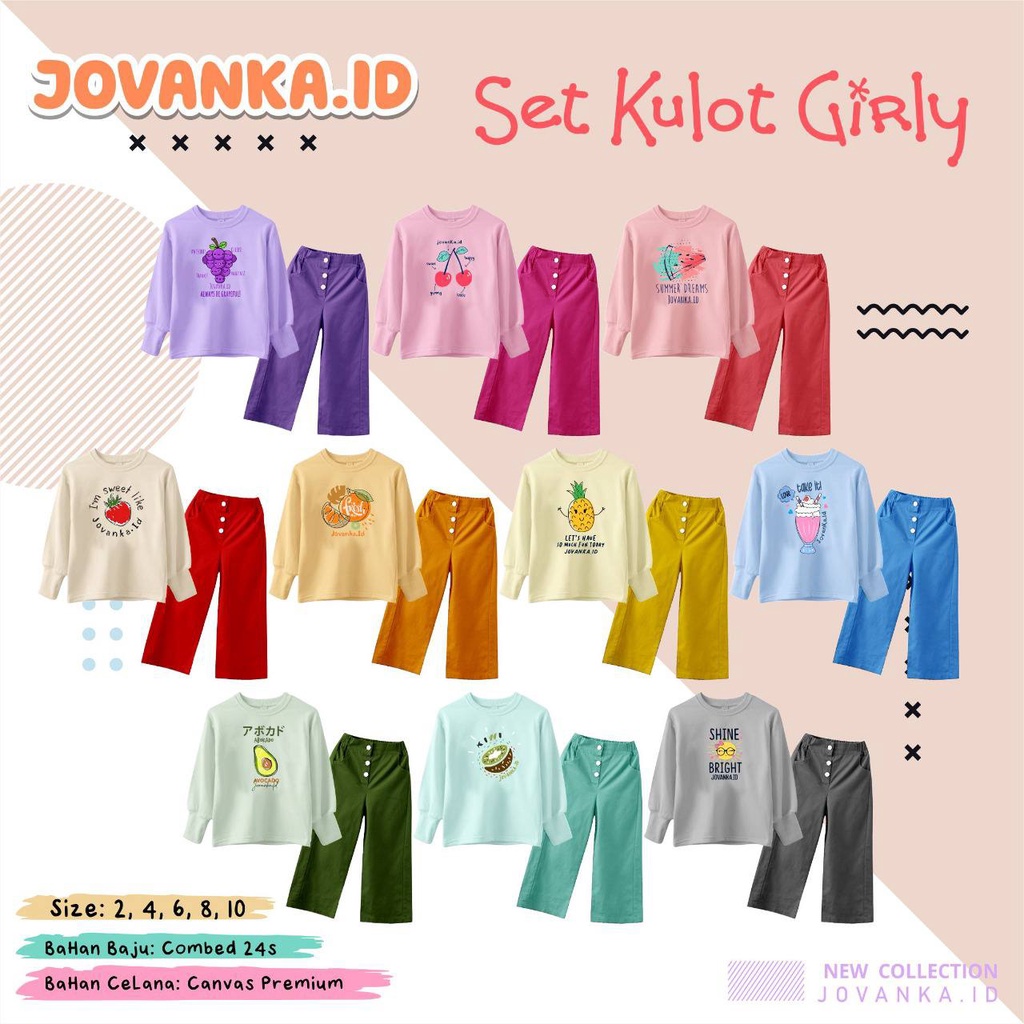 Jovanka Id Set Kulot Grily Anak Perempuan - Baju Setelan Cewek Lengan Panjang Size 2 4 6 8 10 Tahun