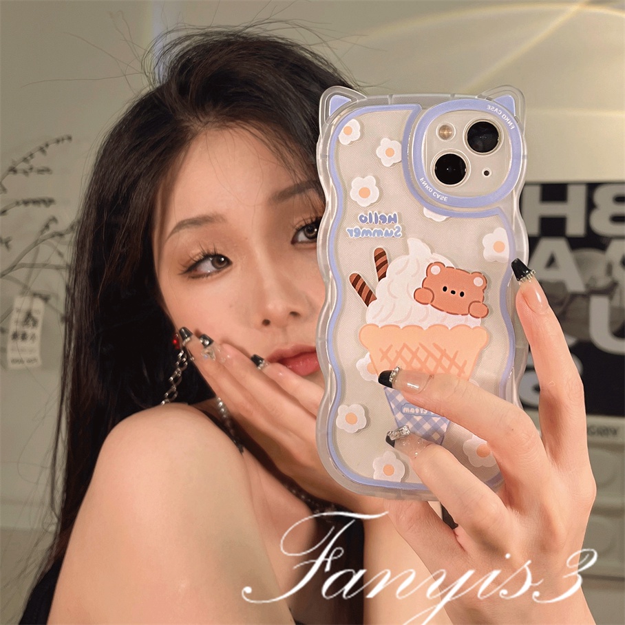 Compatible For iPhone 14 13 12 11 Pro Max X XR Xs Max 8 7 6 6s Plus SE 2020 Soft Case Transparan Desain Telinga Kucing Beruang Untuk