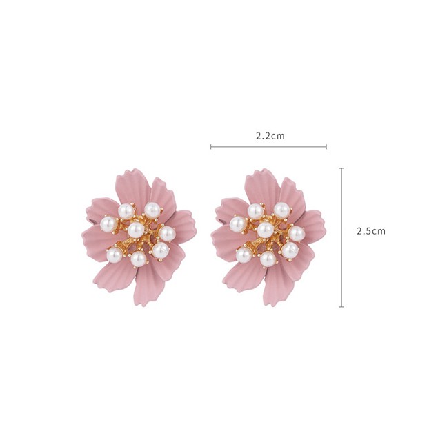 LRC Anting Tusuk Fashion Pink 925 Silver Needle Irregular Pearl Flower Stud Earrings D98854