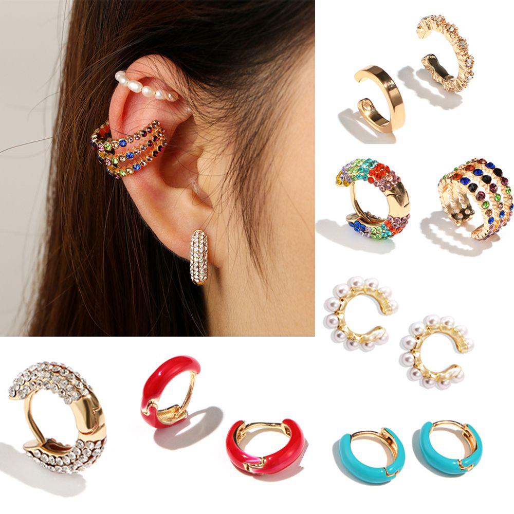 Preva 1PC/2pcs Bohemian Klip Telinga Tunggal Panas Wanita Gadis Pesta Pernikahan Tanpa Tindik Emas Logam Bulat Kecil Klip Anting-Anting