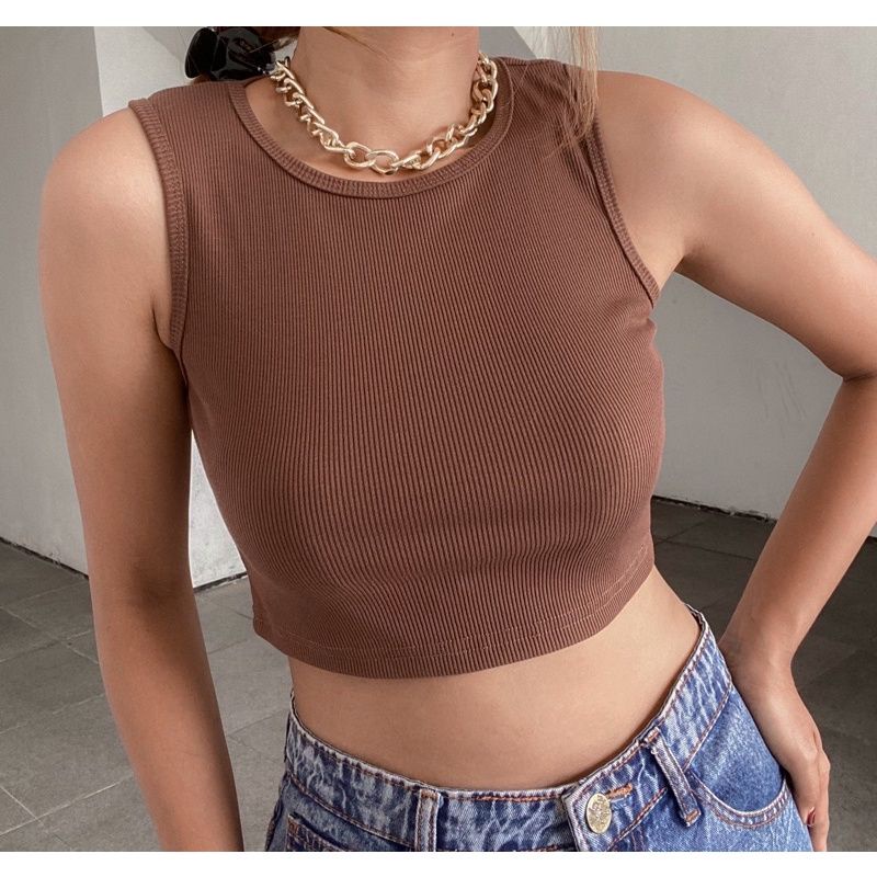 Crop Rib Tank Top Atasan Wanita