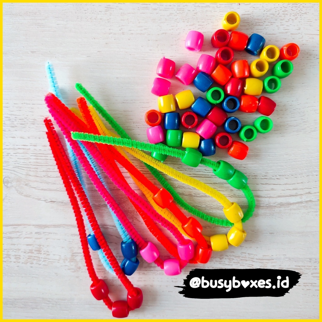 [busyboxes.id] mainan edukasi montessory preschool paud worksheet paud pipe cleaner + manik