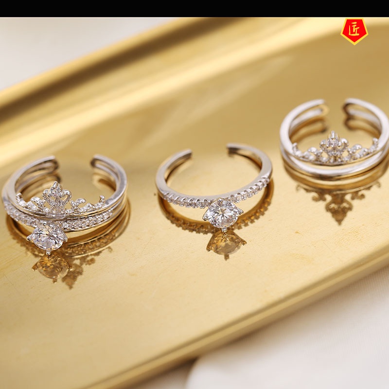 [Ready Stock]Fashion Crown Two-in-One Diamond Ring Women's Ring S925 Silver