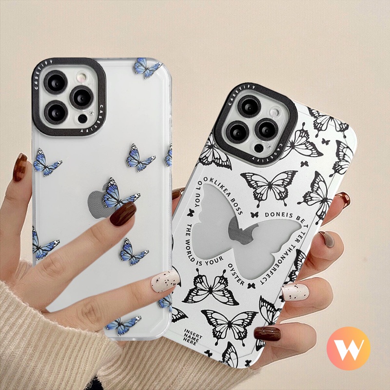 Trend CASE.TiFY Butterfly Phone Case Compatible for iPhone 11 12 13 Pro Max XR X XS MAX iPhone 6 6s 7 8 Plus SE 2020 Transparent Fashion Soft TPU Camera Protector Back Cover