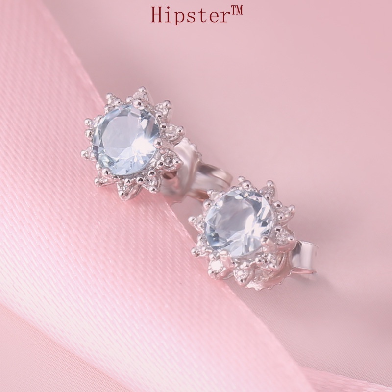 Hot Sale Light Luxury Ins Style Ocean Heart Sapphire Stud Earrings