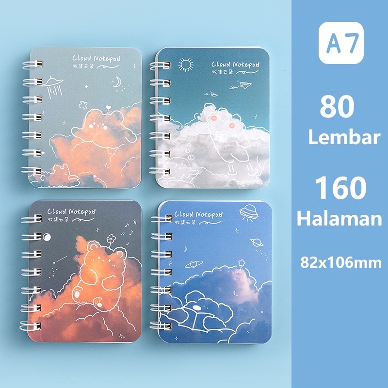 

notebook A7 ring notes notepad gaya korea motif awan cloud buku catatan serbaguna murah bagus