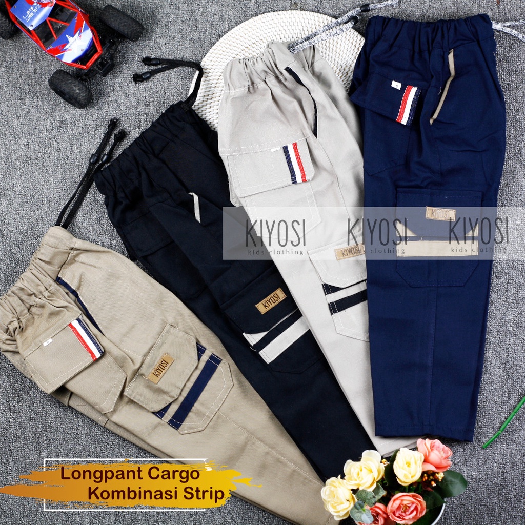 KIYOSIi Celana Chinos Cargo Jogger Sirwal Anak Unisex Outdoor Strip