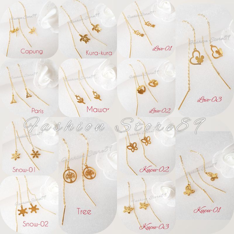 Anting Jurai Panjang Titanium Anting gold Titanium All Varian Anting Bestseller impor Titanium gold ANTIKARAT