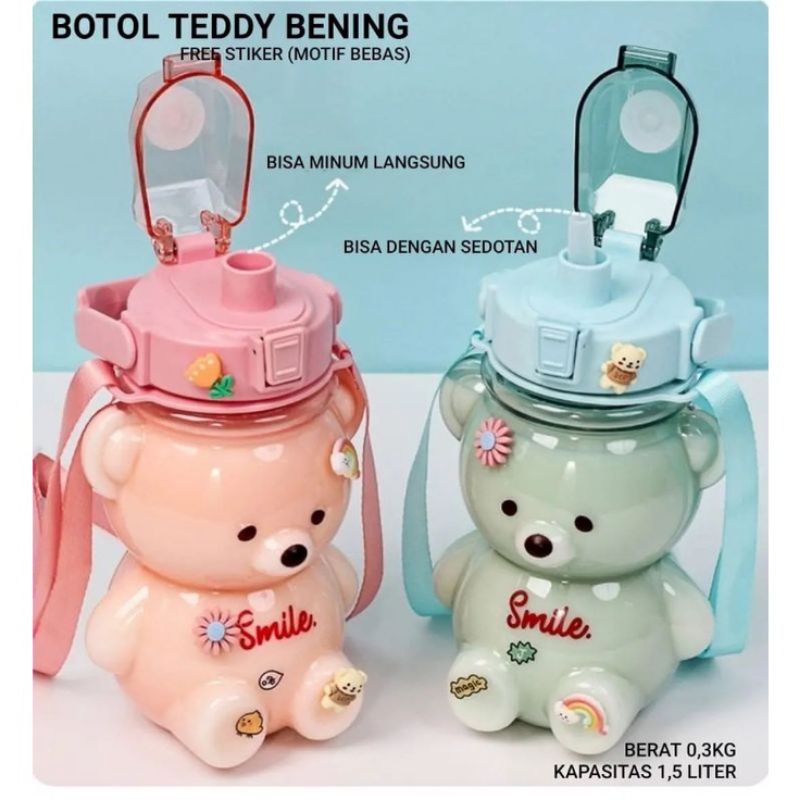 botol minum anak teddy bear botol minum kekinian 1.5 liter botol minum pelangi gratis sticker 2D dan 3D