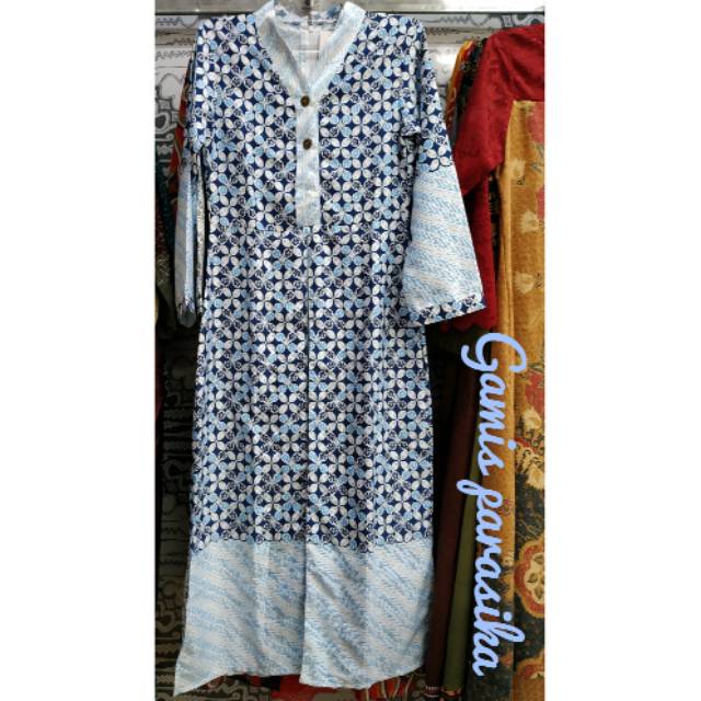  Gamis  Putih Kombinasi  Batik  Moa Gambar