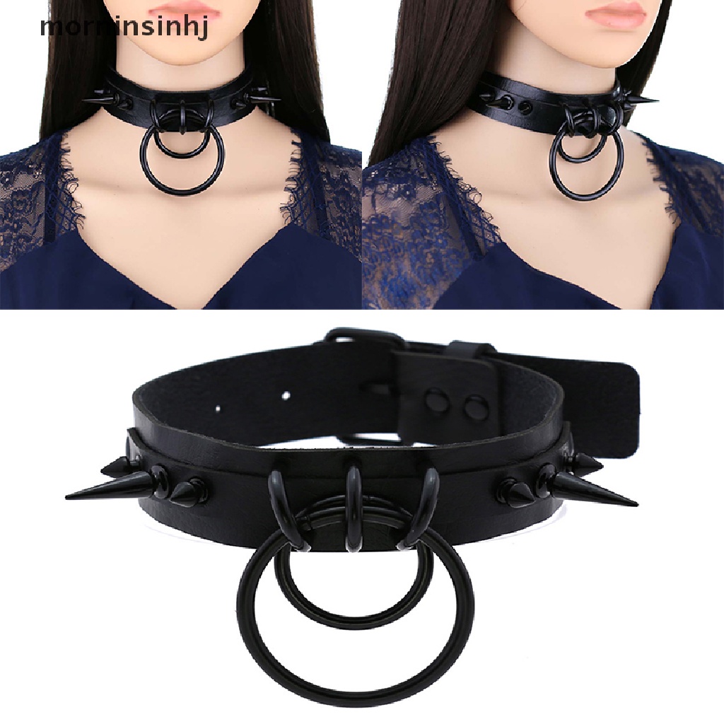 Mor Kalung Choker Bahan Kulit Pu Aksen Rivet Gaya Gothicpunk Untuk Wanita