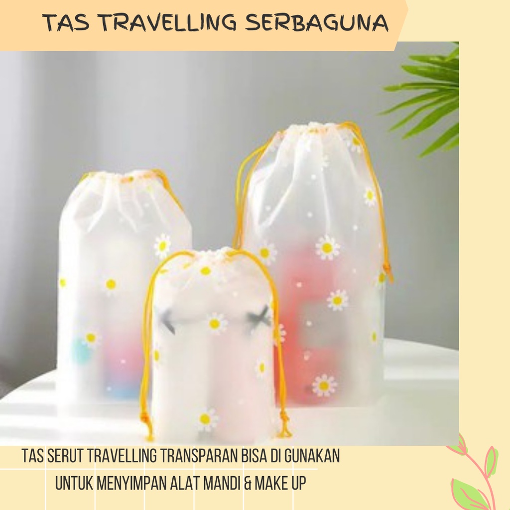 SHABRINA_FASHION!! Tas Travelling Transparan Serbaguna / Kantong Serut Organiser / Tas Serut motif