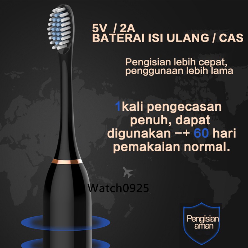 SIKAT GIGI ELEKTRIK LISTRIK OTOMATIS TOOTHBRUSH AUTOMATIC WATERPROOF 5 MODE 3 SIKAT LEMBUT 3.0V B06