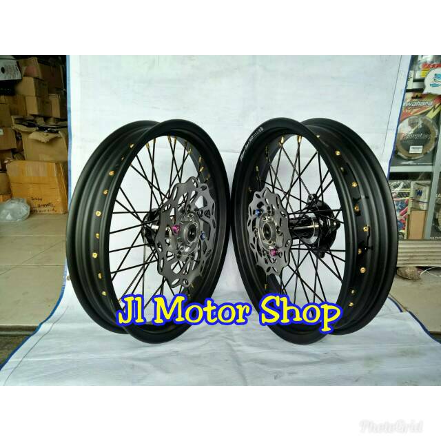 Full Sepaket Velg Super Moto SuperMoto KLX 150 DTRACKER D-Tracker 150 CRF 150 CRF150 L WR155 WR 155 TROMOL ORIGINAL FREE PIRINGAN CAKRAM WARNA BEBAS PILIH 185 215 250 300 350