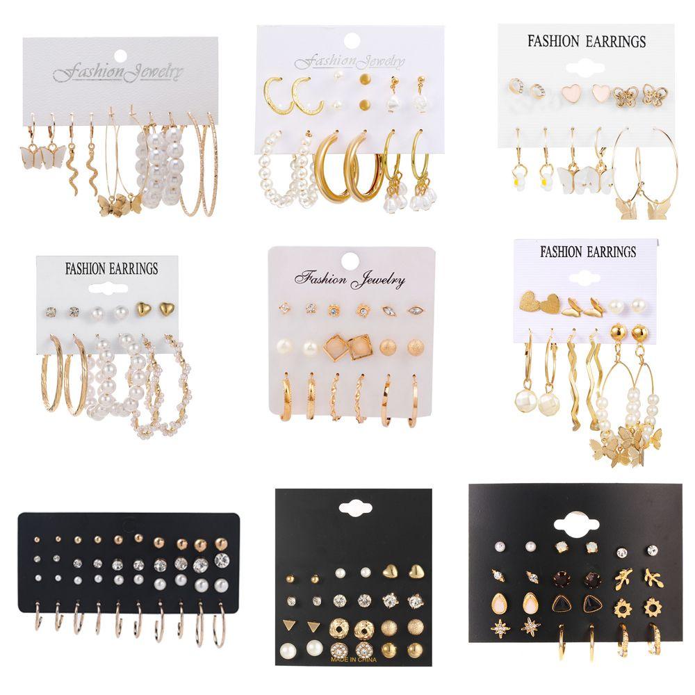 Nanas Drop Earrings Set Vintage Kreatif Retro Aksesoris Gadis Anting Mutiara