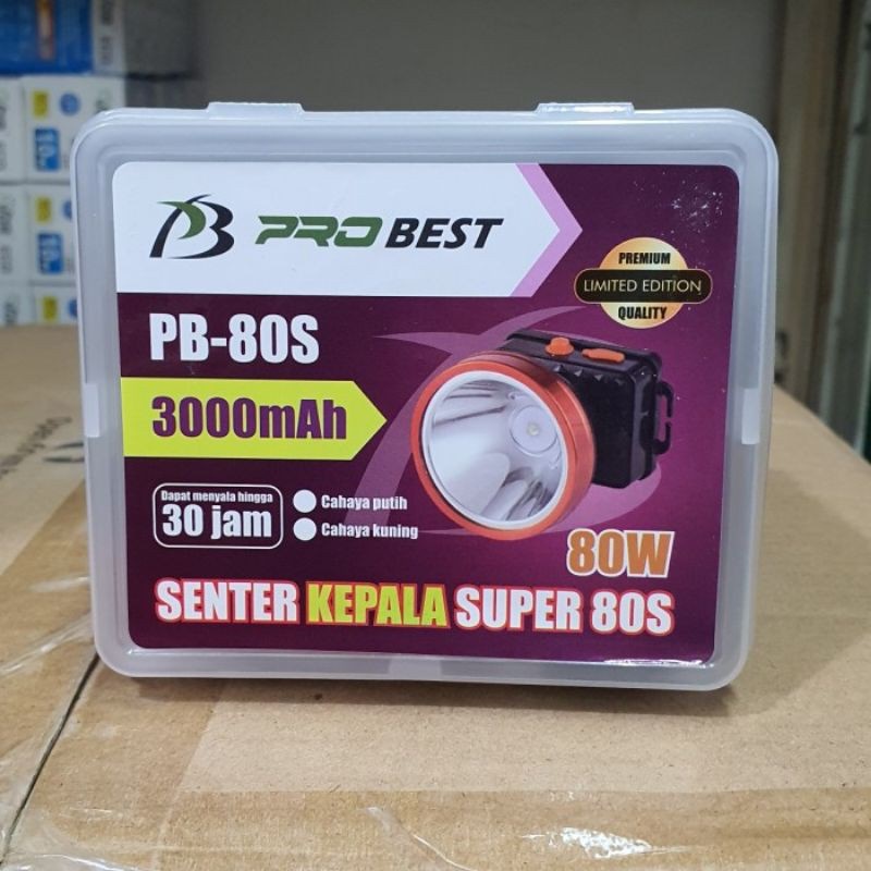 Senter Kepala LED 80Watt Probest PB-80S Super Terang - Senter Kepala 80W - Senter Kepala Probest 3000mAh Headlamp