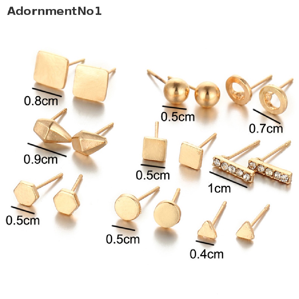 (AdornmentNo1) 9 Pasang / Set Anting Tusuk Bentuk Geometri Aksen Kristal Untuk Perhiasan Wanita