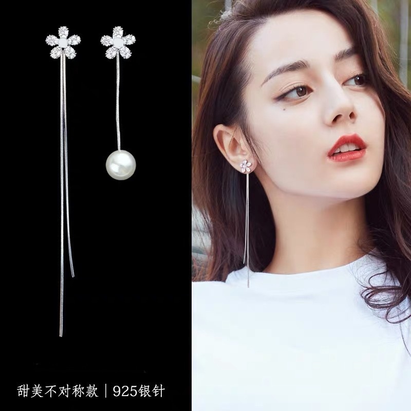 Temperamen bunga liar mikro bertatahkan zircon rumbai Korea S925 sterling silver stud anting-anting