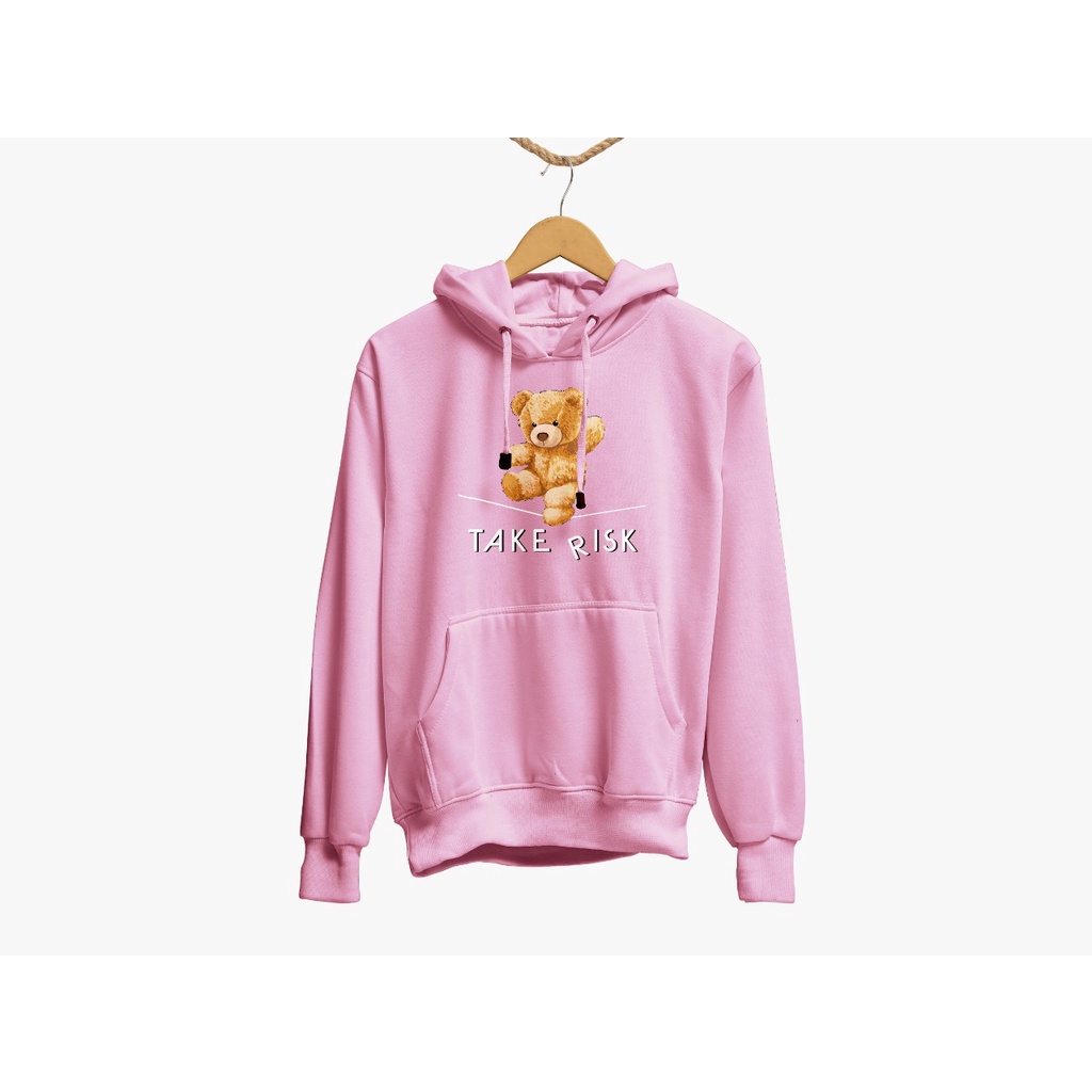 Sweater Hoodie Motif BEAR RISK Bahan Fleece Tebal Premium Pria Wanita