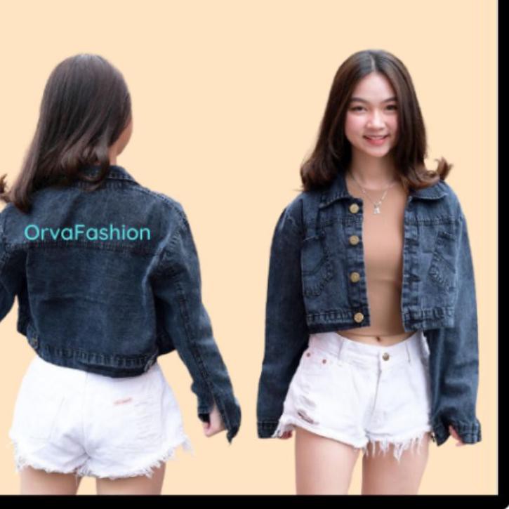 Terlaris.. Jaket Crop Jeans Wanita Korea Premium Import