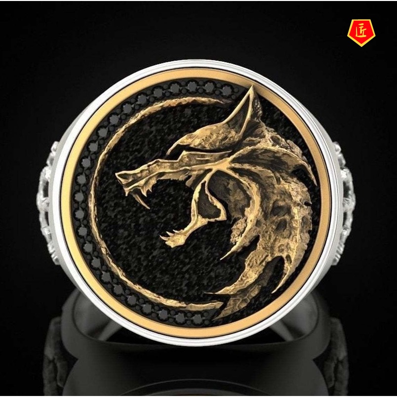 [Ready Stock]Men's Retro Two-Tone Wolf Ring