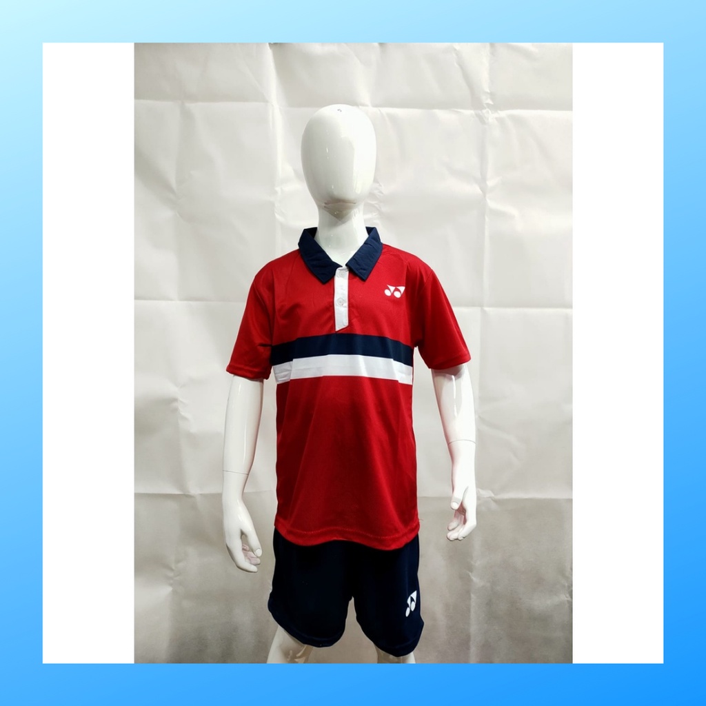 Kaos badminton anak jersey bulutangkis baju dan celana setelan t-shirt outfit seragam kostum olahraga pakaian apparel sports ST.Y2001 merah polos